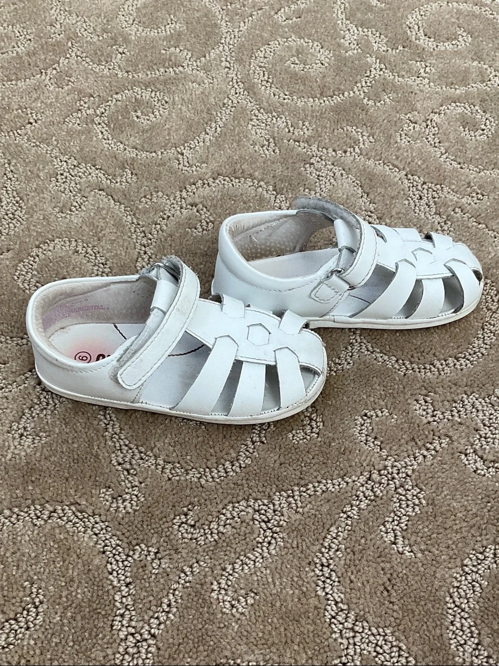Angels White Leather Closed-Toe Fisherman Sandals for Kids